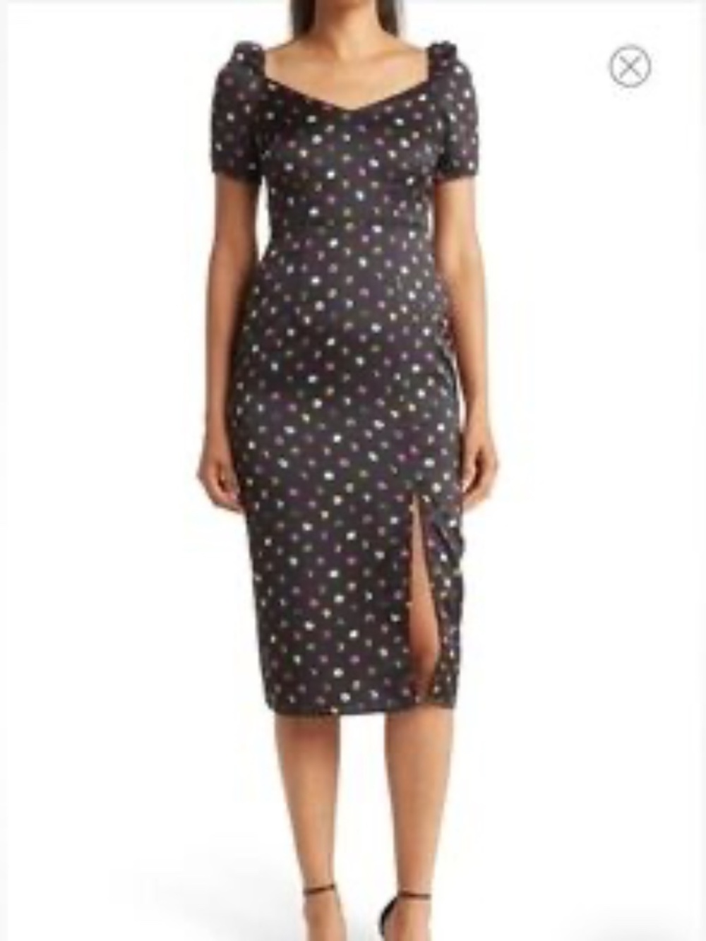 SAM EDELMAN Black Celestial Moon Print Puff Sleeve Midi Slit Dress NWT Size 6